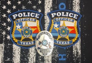 Lone Star Shoulder Patch & 2-Flag Police Badge (Silver) Set